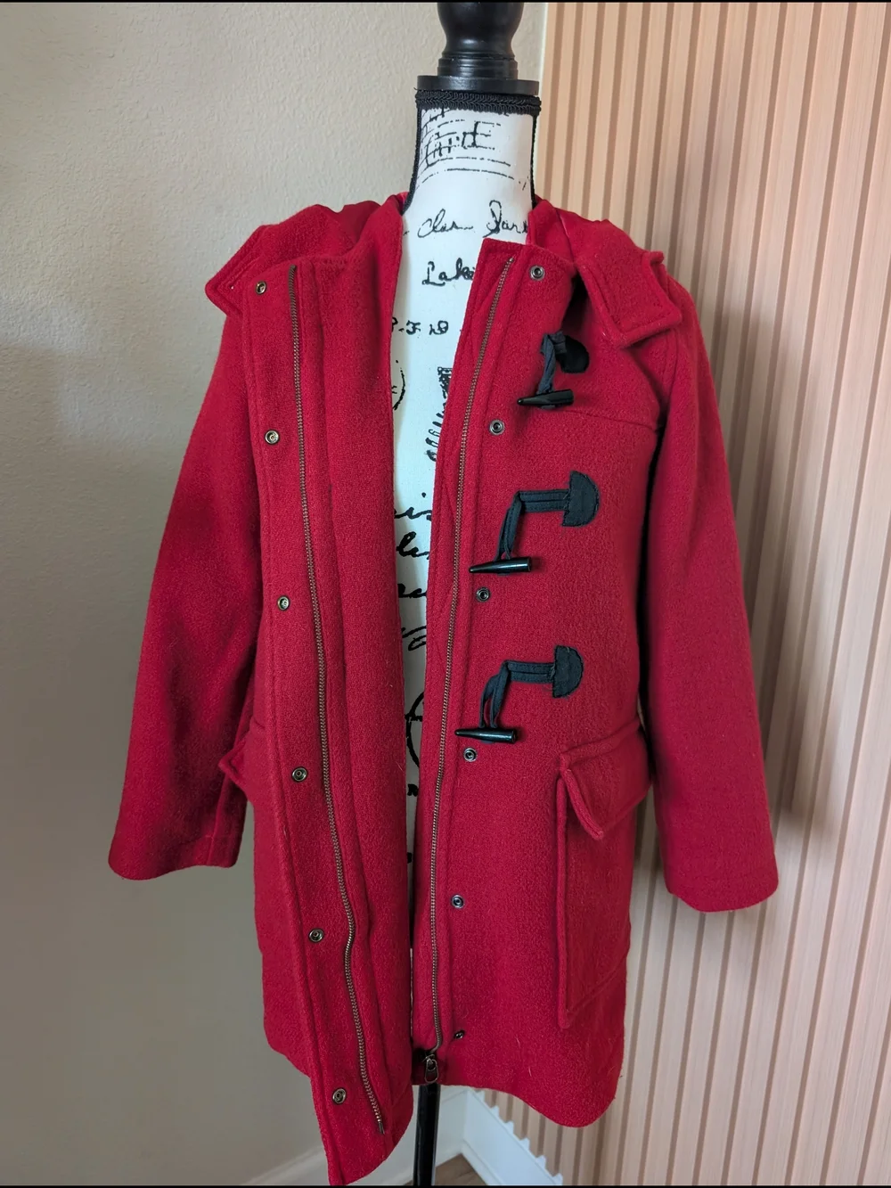 Gap Kids Red Wool-Blend Duffle Coat XXL Toggle Hooded Jacket